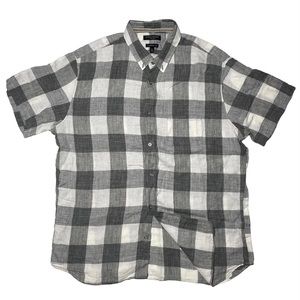 Banana Republic Mens XL Light Weight Shirt Gray & White Checker Short Sleeve